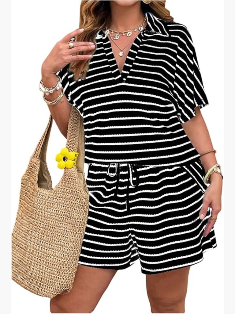 Plus Size Waffle Knit 2 Piece Short Set Pull On
